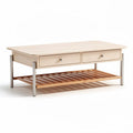 Wooden coffee table with metal frame and two drawers 120 x 60 x 40cm