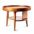 Natural wood coffee table with rattan surface and storage shelf 80 x 80 x 45cm