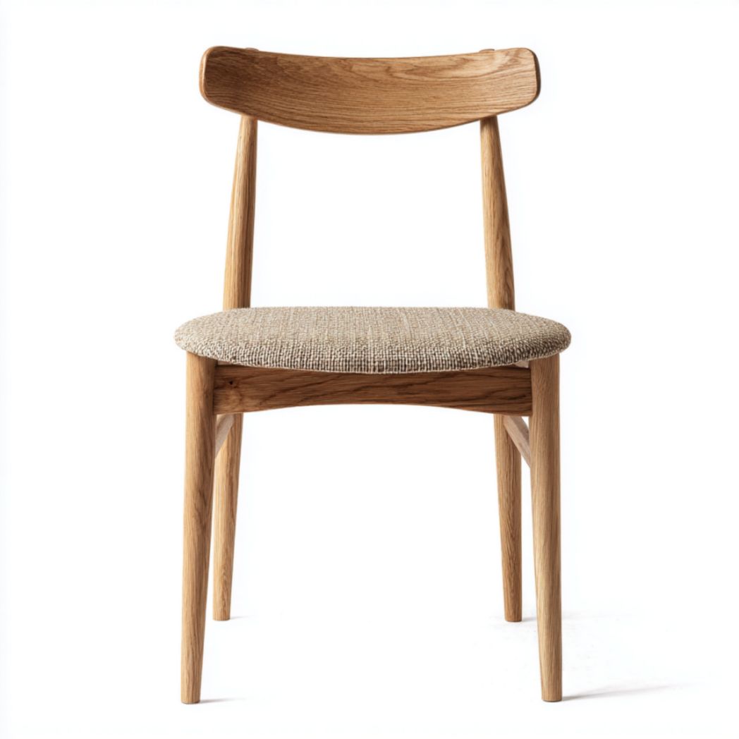 Mid-century modern dining chair in walnut wood with gray fabric seat 45 x 50 x 75cm