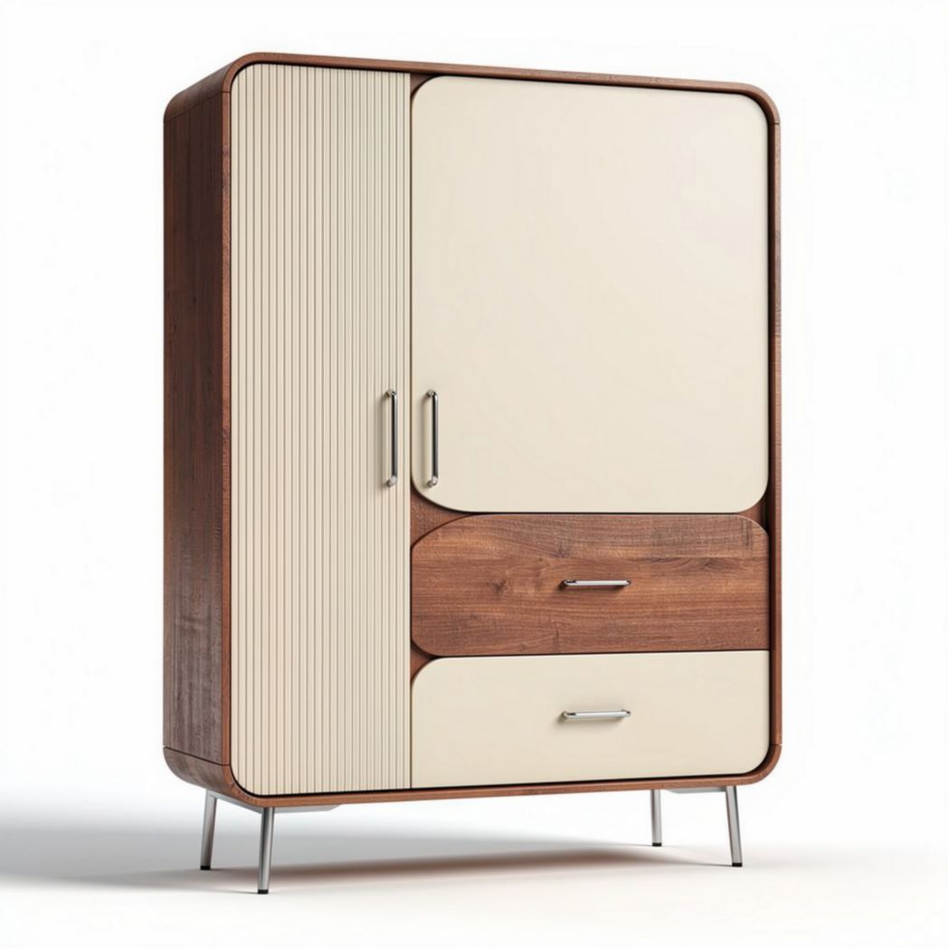 Wooden storage cabinet with two drawers and two doors 80 x 40 x 120cm