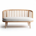 Wooden loveseat with upholstered fabric seat and curved backrest 120 x 70 x 70cm