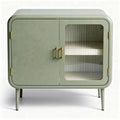 Green metal cabinet with glass door and two shelves 80 x 40 x 75cm