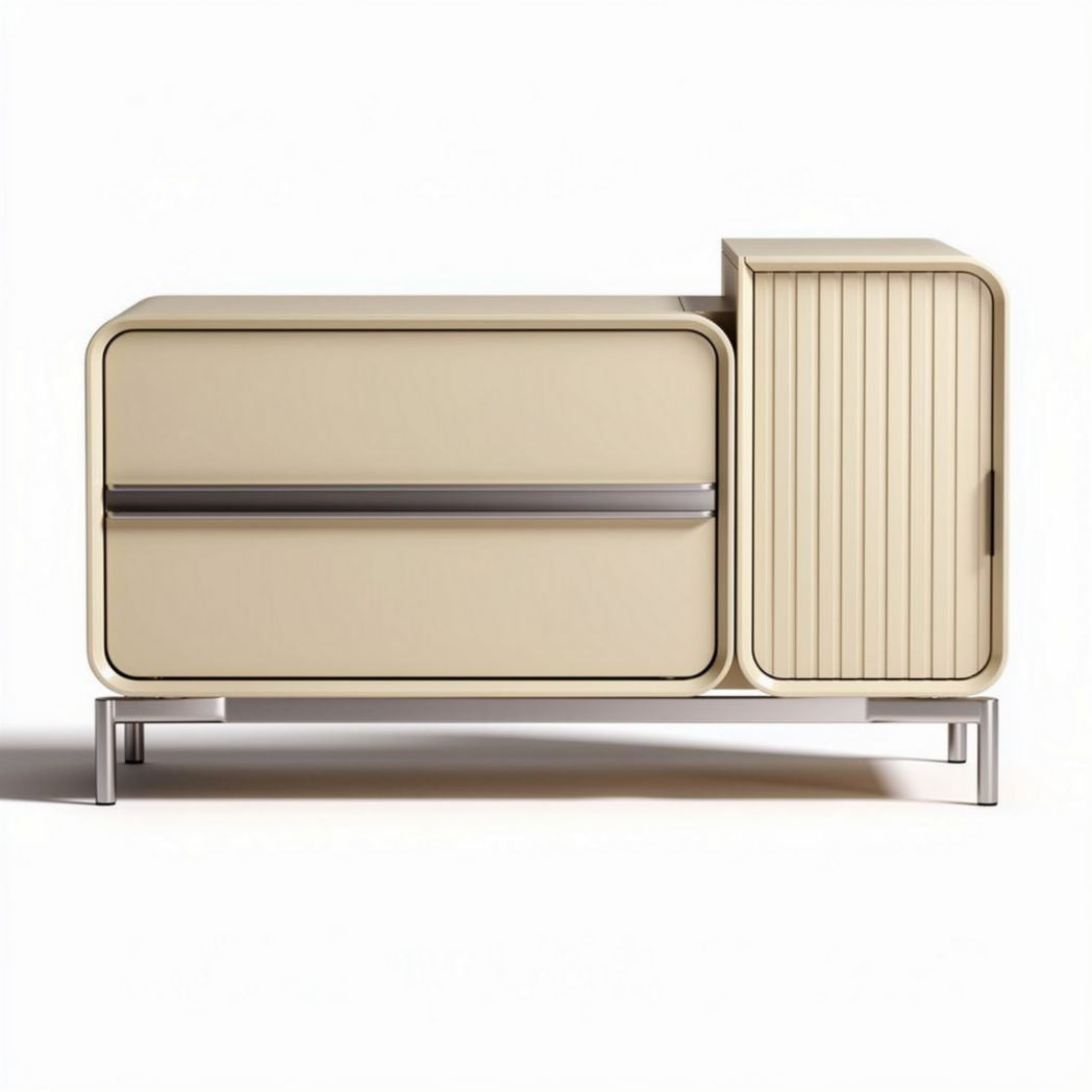 Cream storage cabinet with sliding door and metal frame 120 x 40 x 75cm