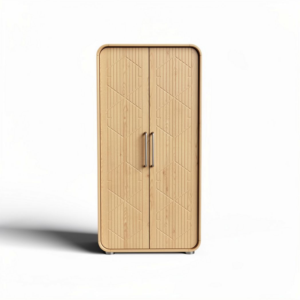 Wooden wardrobe with double doors and geometric patterns 120 x 60 x 200cm