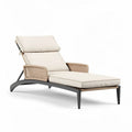 Outdoor adjustable lounge chair with fabric cushion and resin wicker in beige