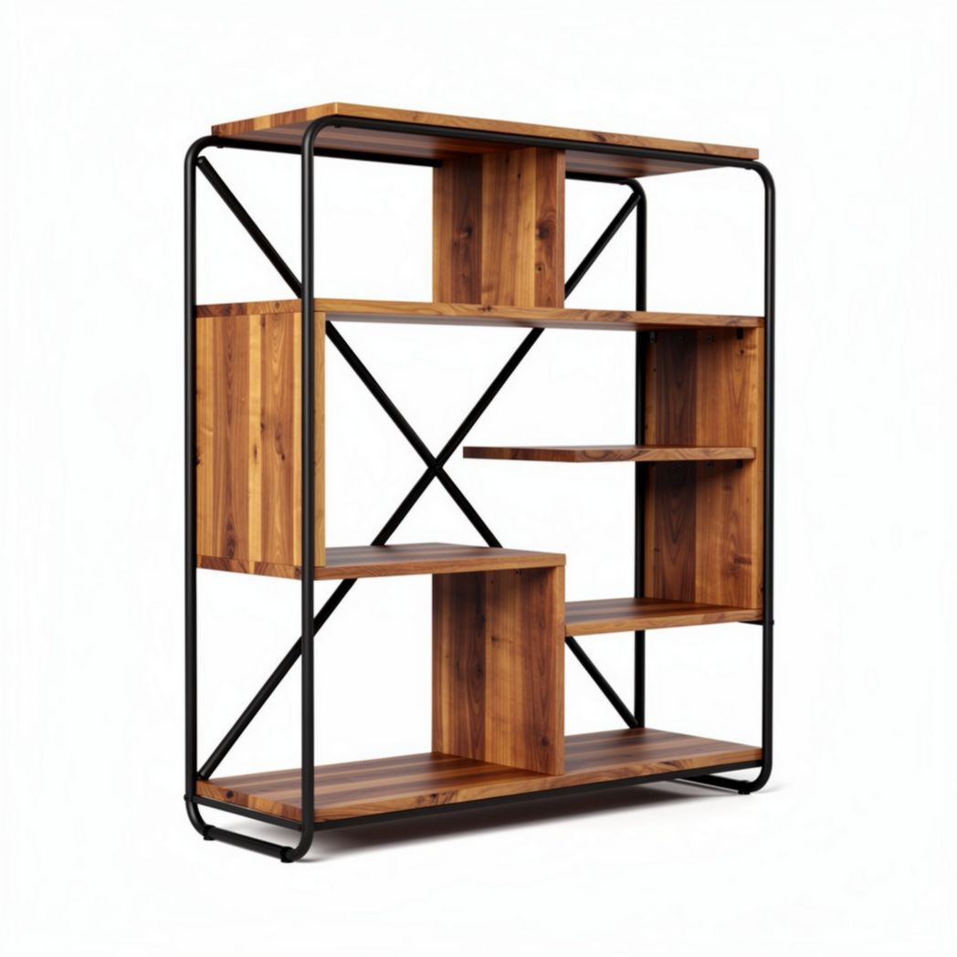 Wooden and metal bookcase with six shelves for living room or office use 150 x 80 x 180cm