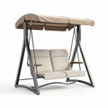 Outdoor double swing bench with canopy and metal frame in beige color