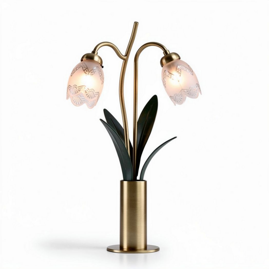 Table lamp with dual glass shades and metal base in bronze finish 30 x 20 x 50cm
